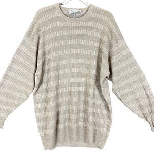 CLAN DOUGLAS Scotland Mens L Sweater Linen Silk Pullover Cream Beige Lightweight